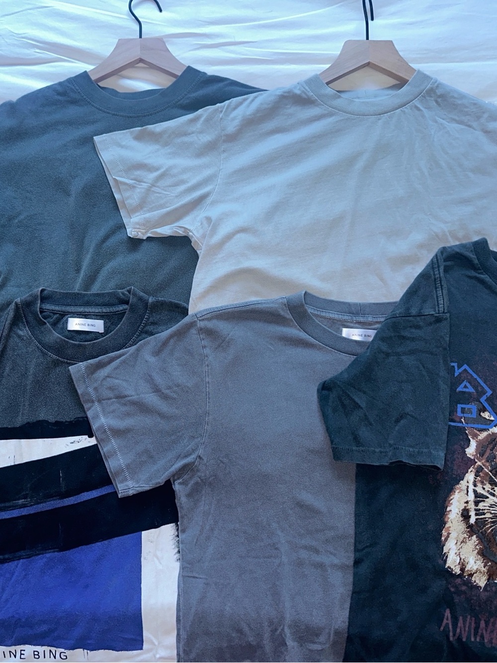 BUNDLE - ANINE BING - Mixed Neutral Crewneck Tees in Black, Gray, Cream, Blue